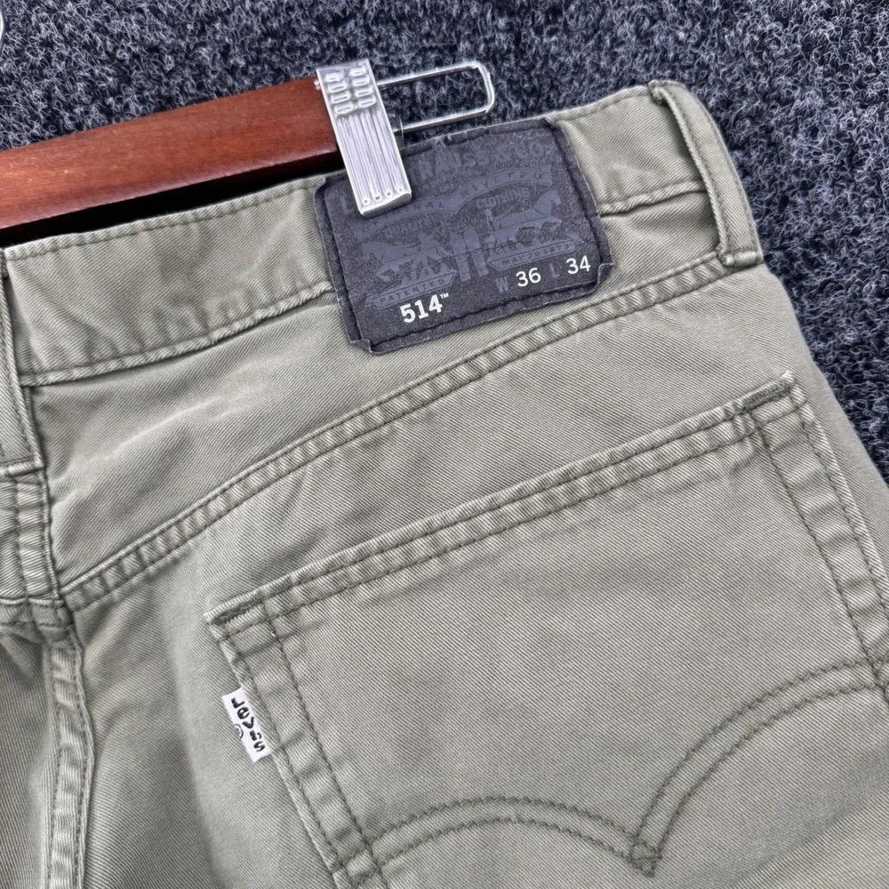 Levis 514 Straight Fit Pants Mens 36x34 Olive Green Cotton Twill Trousers